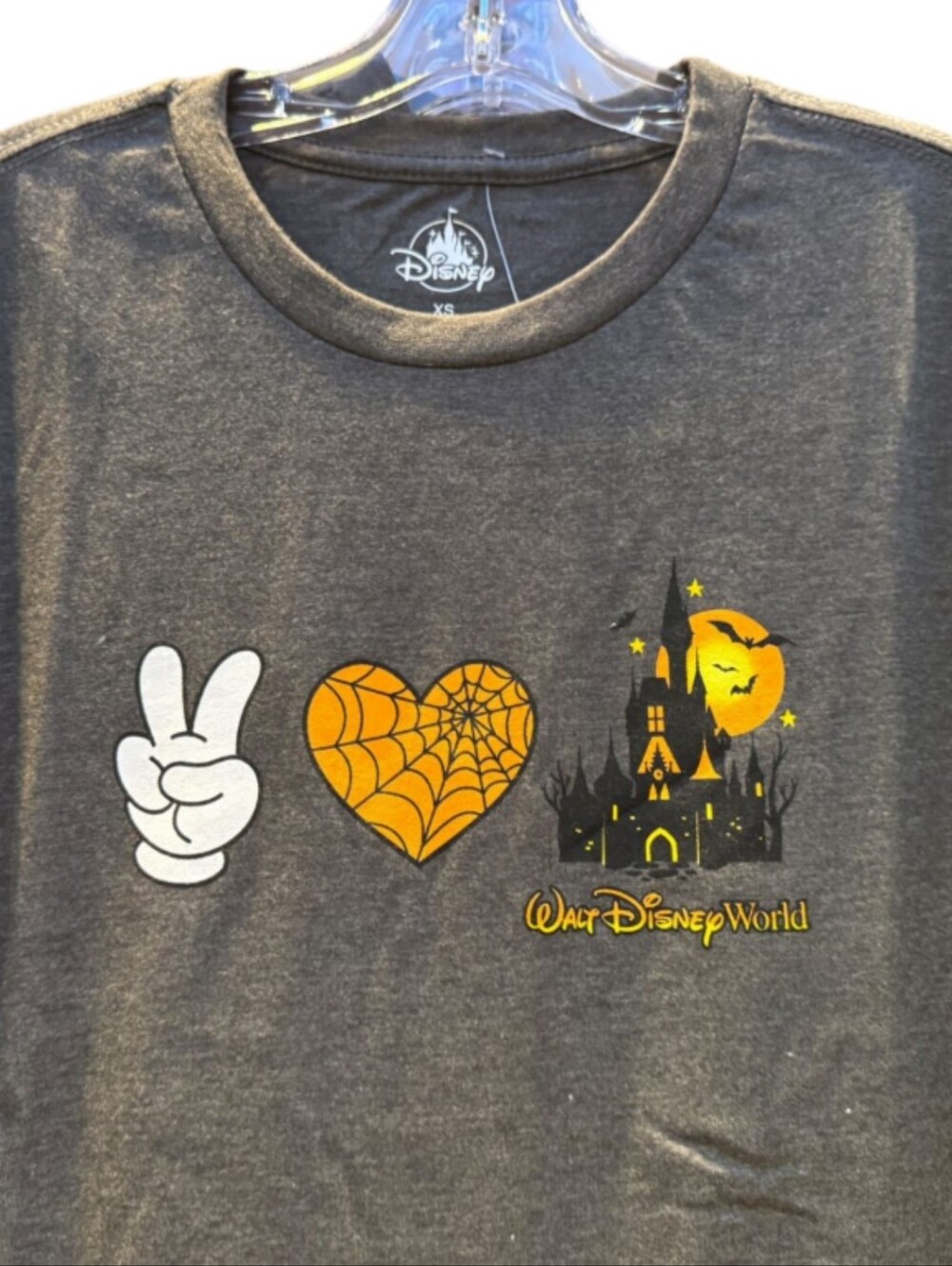 Disney Walt Disney World Peace Love Halloween Gray T-Shirt - Adult Size XL - NWT